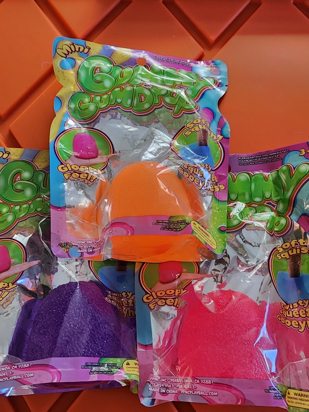 3 Diff Color, Gummy Gumdrops Gloopy Feel Purple, Orange, Pink BRAND NEW